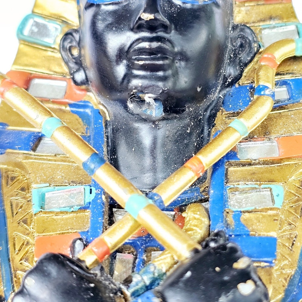 Vintage Egyptian King Tut Pharaoh Seated Statue Hieroglyphics Mosaic Decor 11.5" - Picture 7 of 9